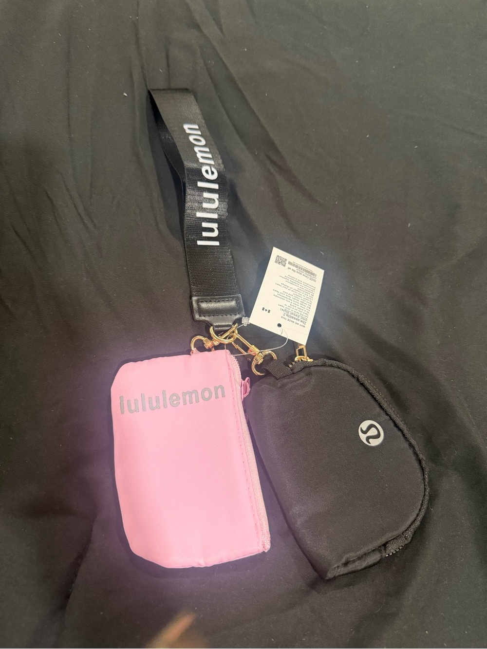 lululemon athletica Pink and Black Dual Wristlet Pouch Set with Branded Strap